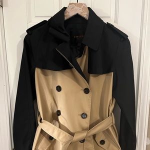 Coach tan and black color block trench coat